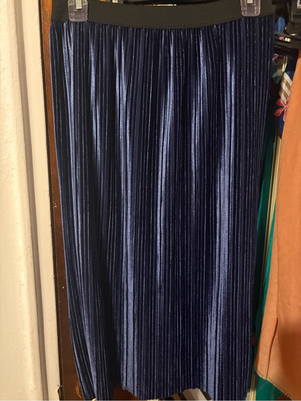 free press Shiny Navy Pleated Maxi Skirt